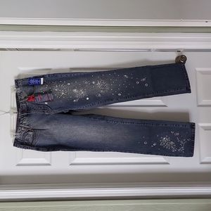 Zana Di Size 14 Navy Denim Jeans Stretch Pockets Sequins Beads $34 New